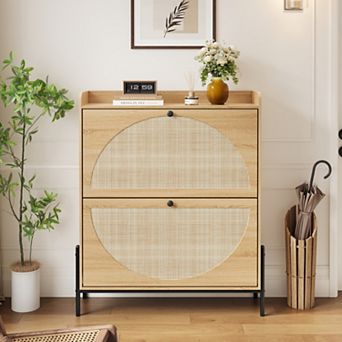 Rattan 2-Drawer Shoe Cabinet, Practical Narrow Storage, Ideal for Entryway & Hallway
