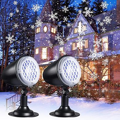 2-Pack Christmas Snowfall Light Projector Rotating Snow Falling, Remote, IP65, 50 Lumens