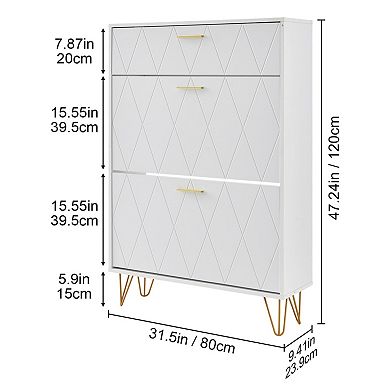 Slim Shoe Cabinet with 3 Flip Drawers, Space-Saving Storage, Ideal for Entryway & Hallway