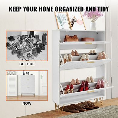 Slim Shoe Cabinet with 3 Flip Drawers, Space-Saving Storage, Ideal for Entryway & Hallway