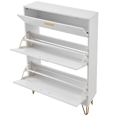 Slim Shoe Cabinet with 3 Flip Drawers, Space-Saving Storage, Ideal for Entryway & Hallway