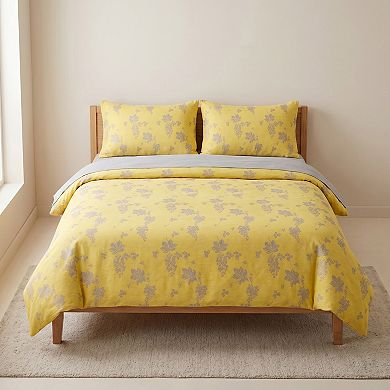 4-Piece Cotton Bedding Set with Floral Print Duvet Cover, Pillowcases, and Flat Sheet