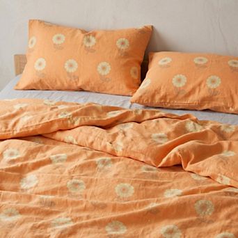 4 pc Cotton Bedding Set with Floral Print Duvet Cover, Pillowcases, and Flat Sheet