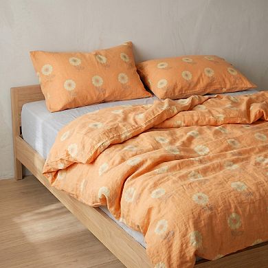 4-Piece Cotton Bedding Set with Floral Print Duvet Cover, Pillowcases, and Flat Sheet