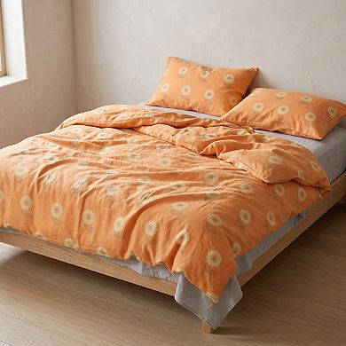 4-Piece Cotton Bedding Set with Floral Print Duvet Cover, Pillowcases, and Flat Sheet