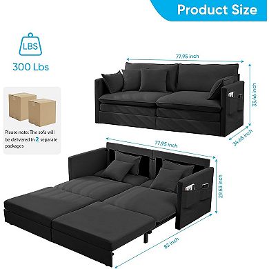 Mjkone Convertible Loveseat Sleeper Sofa with Folding Mattress for Small Spaces
