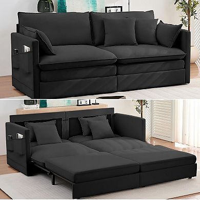 Mjkone Convertible Loveseat Sleeper Sofa with Folding Mattress for Small Spaces