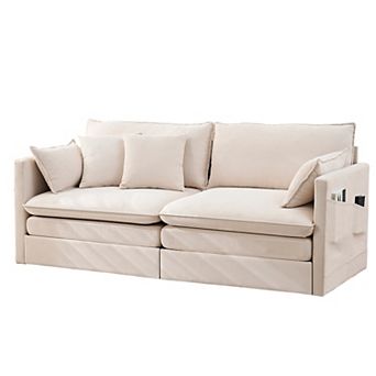 Mjkone Convertible Loveseat Sleeper Sofa with Folding Mattress for Small Spaces