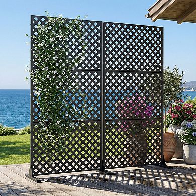 Laurence 72" H x 35" W Modern Diamond Laser-Cut Privacy Screen (Set of 2)