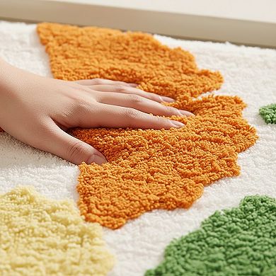 Tufted Floor Mat with Leaf Pattern Non Slip Backing Soft Plush Decorative Bathroom Rug
