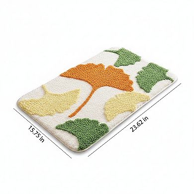 Tufted Floor Mat with Leaf Pattern Non Slip Backing Soft Plush Decorative Bathroom Rug