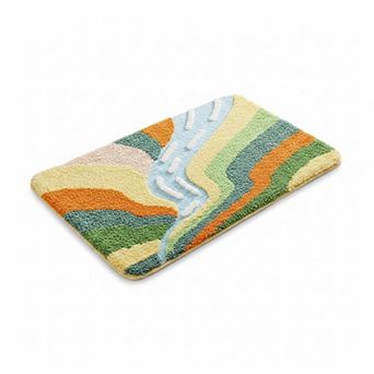Tufted Floor Mat with Leaf Pattern Non Slip Backing Soft Plush Decorative Bathroom Rug