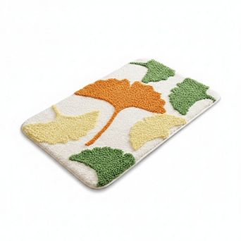 Tufted Floor Mat with Leaf Pattern Non Slip Backing Soft Plush Decorative Bathroom Rug