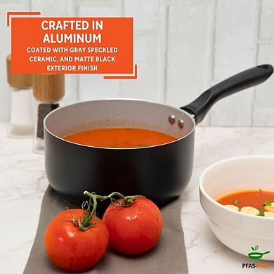 Ceramic Nonstick Saucepan with Lid, Aluminum, Cool-Touch Handle