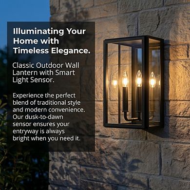 Loheer Outdoor Wall Lantern with Dusk to Dawn Sensor and Dual E12 Light Sockets