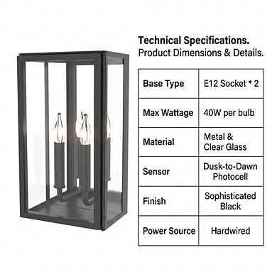 Loheer Outdoor Wall Lantern with Dusk to Dawn Sensor and Dual E12 Light Sockets