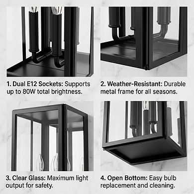Loheer Outdoor Wall Lantern with Dusk to Dawn Sensor and Dual E12 Light Sockets