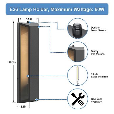 Loheer Outdoor LED Wall Sconce with Dusk to Dawn Sensor and T300 Bulb