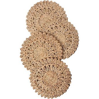 Round Corn Husk Placemats Set, Boho Woven Rattan Table Mats