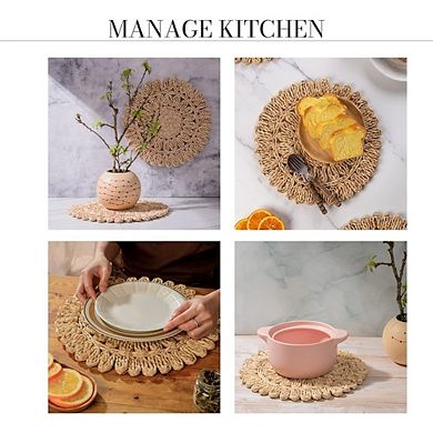 Round Corn Husk Placemats Set, Boho Woven Rattan Table Mats