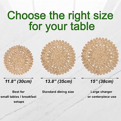 Round Corn Husk Placemats Set, Boho Woven Rattan Table Mats