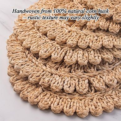 Round Corn Husk Placemats Set, Boho Woven Rattan Table Mats
