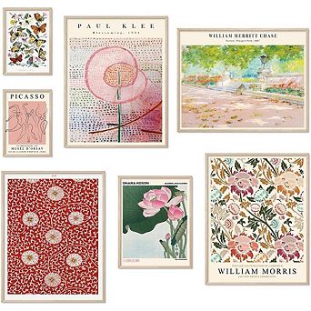 Boho Flower Wall Art Set of 7 Vintage Eclectic Aesthetic Prints Decor
