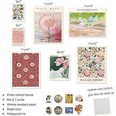 Boho Flower Wall Art Set of 7 Vintage Eclectic Aesthetic Prints Decor