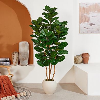 Artificial Fiddle Leaf Fig Tree with Natural Wood Trunk - VeriNatural