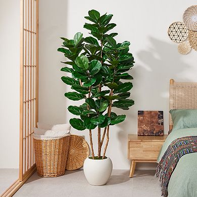 Artificial Fiddle Leaf Fig Tree with Natural Wood Trunk - VeriNatural