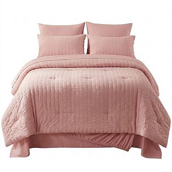 7 pc Queen Comforter Set Seersucker All-Season Bedding Sheets Pillow Shams