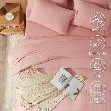 7-Piece Queen Comforter Set Seersucker All-Season Bedding Sheets Pillow Shams