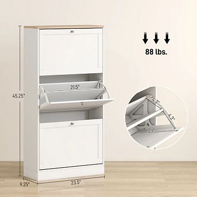 Slim Narrow Shoe Cabinet with 3 Flip Drawers & Adjustable Shelves, Ideal for Entryway & Hallway