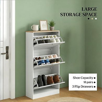 Slim Narrow Shoe Cabinet with 3 Flip Drawers & Adjustable Shelves, Ideal for Entryway & Hallway