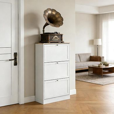Slim Narrow Shoe Cabinet with 3 Flip Drawers & Adjustable Shelves, Ideal for Entryway & Hallway