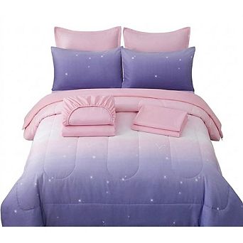 7 pc Full Comforter Set Rainbow Ombre Kids Bedding Sheets Pillow Shams