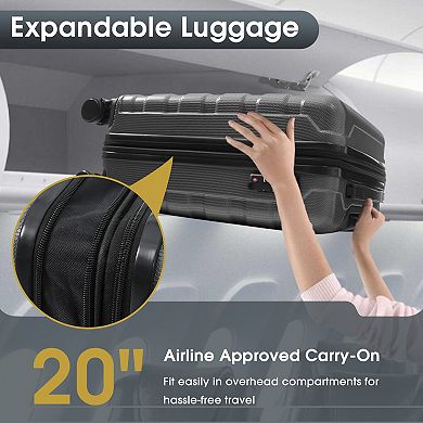 KWPZQEB 20" Hardshell ABS Carry on with Expandable, Travel Suitcase with Spinner Wheels & TSA Lock