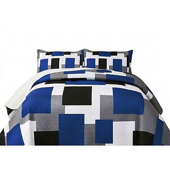 Full/Queen Quilt Set Reversible Geometric Lightweight Microfiber Bedding 3 pc