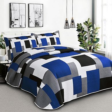 Full/Queen Quilt Set Reversible Geometric Lightweight Microfiber Bedding 3-Piece