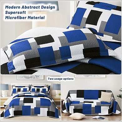 Full/Queen Quilt Set Reversible Geometric Lightweight Microfiber Bedding 3-Piece