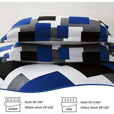 Full/Queen Quilt Set Reversible Geometric Lightweight Microfiber Bedding 3-Piece
