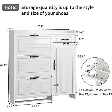 Shoe Cabinet with 3 Flip Doors & 1 Drawer, Adjustable Shelves, for Entryway Storage