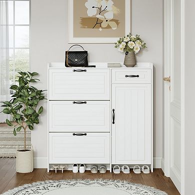 Shoe Cabinet with 3 Flip Doors & 1 Drawer, Adjustable Shelves, for Entryway Storage