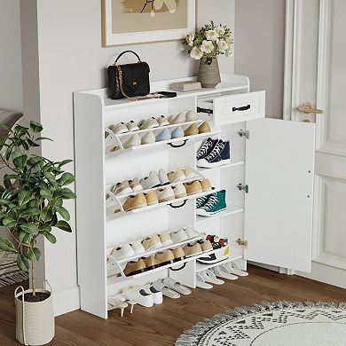 Shoe Cabinet with 3 Flip Doors & 1 Drawer, Adjustable Shelves, for Entryway Storage