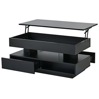 Heybly 39.3" Lift Top Coffee Table with Hidden Compartment, Storage Drawers, Adjustable LED Lights