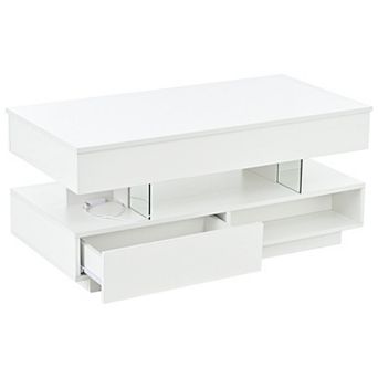 Heybly 39.3" Lift Top Coffee Table with Hidden Compartment, Storage Drawers, Adjustable LED Lights