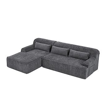 Luxury Chenille Left-Facing L-Shape Oversized Couch for Living Room & Apartment, No Assembly