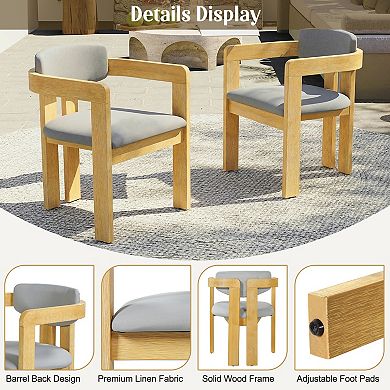 Eazegath Set of 2 Outdoor Patio Solid Wood Barrel Dining Armchairs with Fixed Cushions