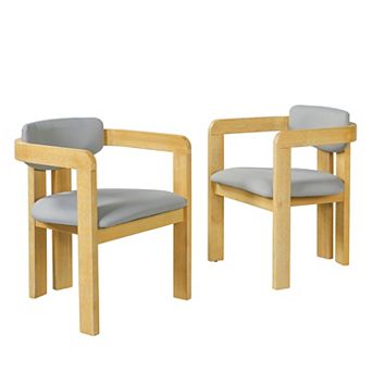 Eazegath Set of 2 Outdoor Patio Solid Wood Barrel Dining Armchairs with Fixed Cushions