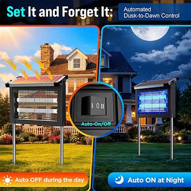 Solar Bug Zapper & Insect Killer 4500V Killing Grid, Covers 2100 sq ft for Indoor/Outdoor